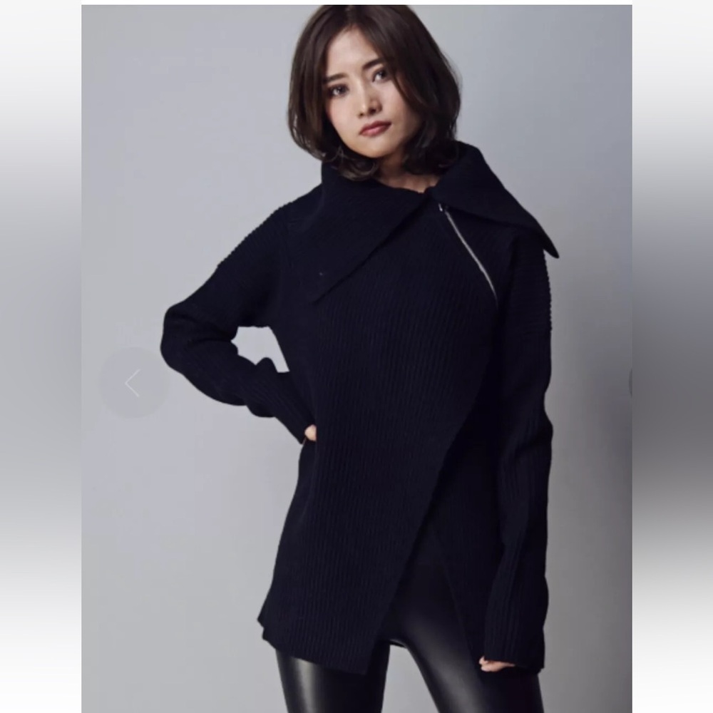 NWT All Saints Black Asymmetrical Zip Knit Sweater